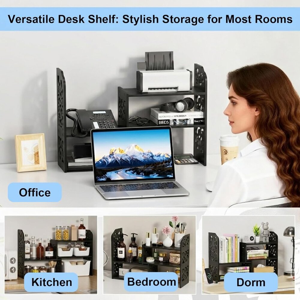 Desk Shelves Desktop Orgnizer Shelf-Black Office Organization for Top of Adjusta - Picture 6 of 8